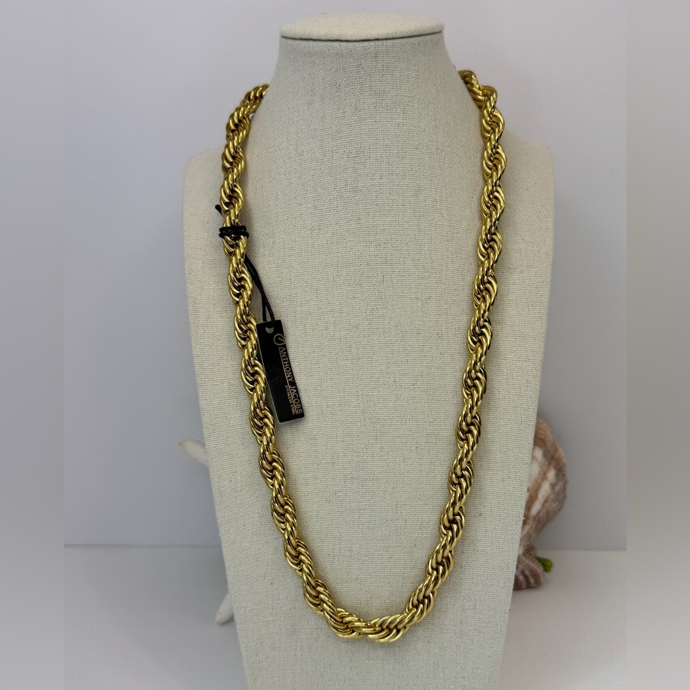 Anthony Jacobs Stainless Steel Gold Rope Chain Necklace 24”